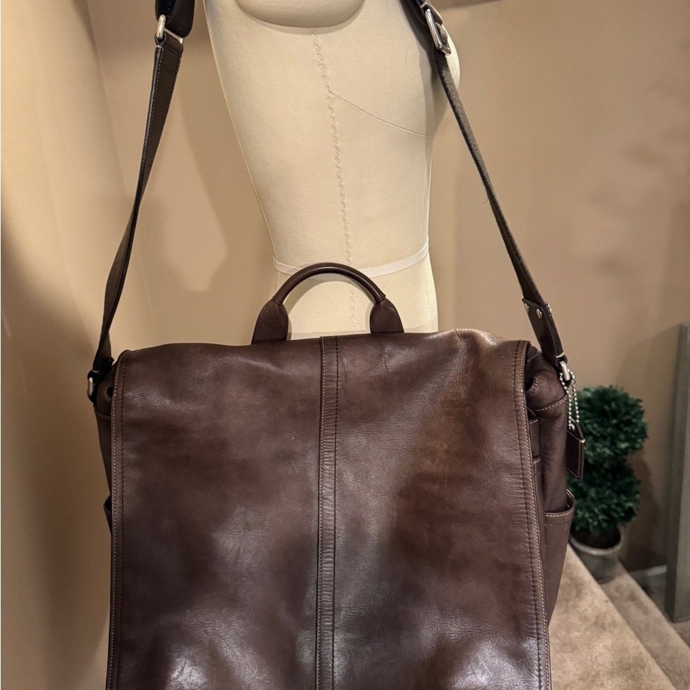 Brown Coach Leather Messenger Laptop Bag Style 70104